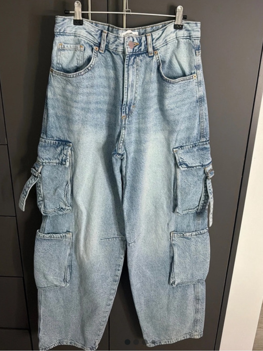 Pull&Bear Light Blue Denim Cargo Pants for Men